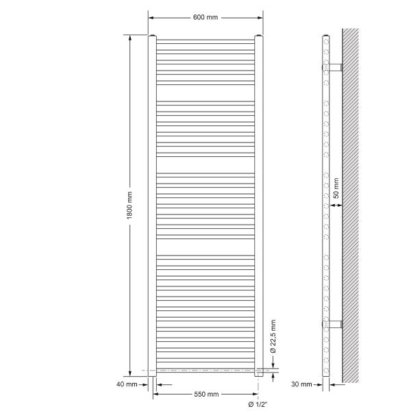 LuxeBath Elektrischer Badheizkörper Sahara 600x1800 mm Anthrazit gerade Seitenanschluss & Heizstab 1200W Thermostat & Digitalanzeige, Handtuchheizkörper mit Heizpatrone Handtuchwärmer Handtuchtrockner