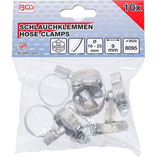 BGS Schlauchklemmen rostfrei 16 x 25 mm 10tlg. - 8095-16x25