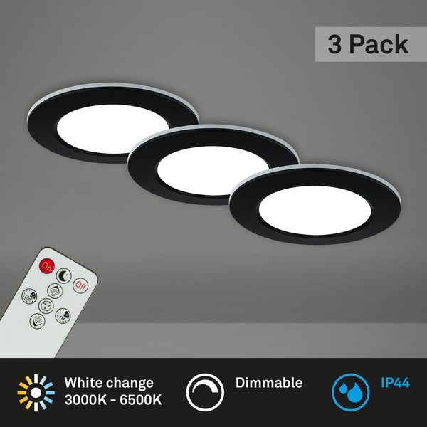 LED Einbauleuchten Bad 3x5W dimmbar Fernbedienung IP44 schwarz Ø9,2cm Briloner
