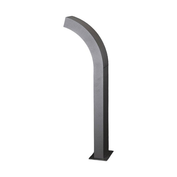 Moderne Außenwegeleuchte in Anthrazit mit gebogenem Kopf und rechteckiger Säule.