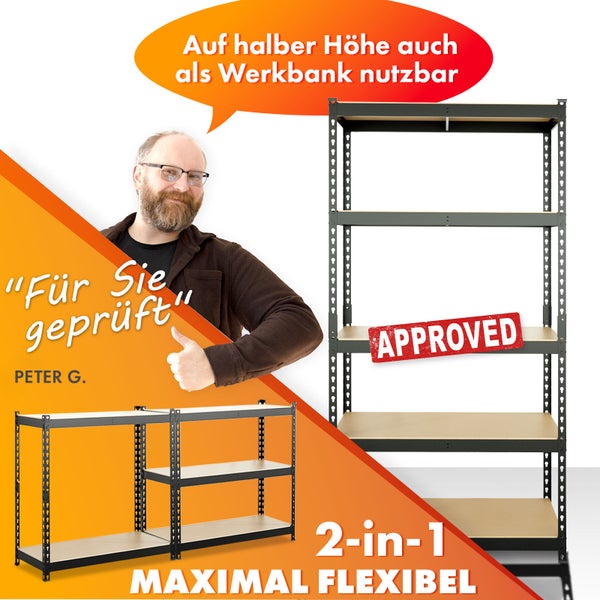 FLOORDIREKT Schwerlastregal Rhino - bis 1050 kg - Pulverbeschichtet - 180 x 90 x 45 cm Schwarz