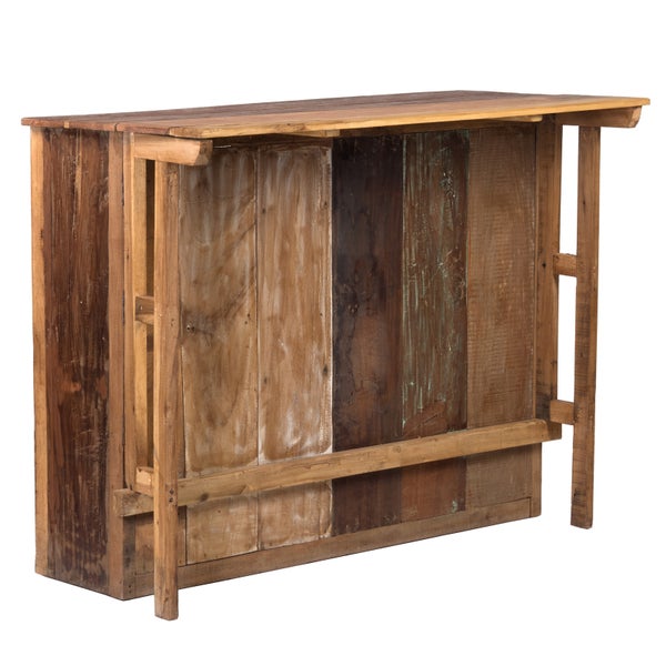 Barschrank-Set Aruba 3-tlg. Massivholz, mit 2 Barhockern, 12er Flaschenregal und Gläserschienen naturfarben