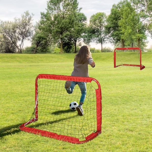 HOMCOM Fußballtore, Fußballnetz, faltbar, 90 x 36 x 60 cm, Stahl, Tetrolon, Rot