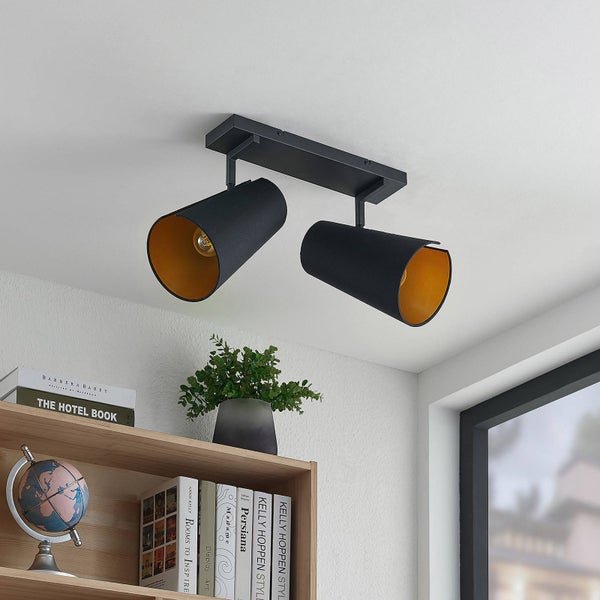 Deckenleuchte mit zwei Lampen und Stoffschirmen