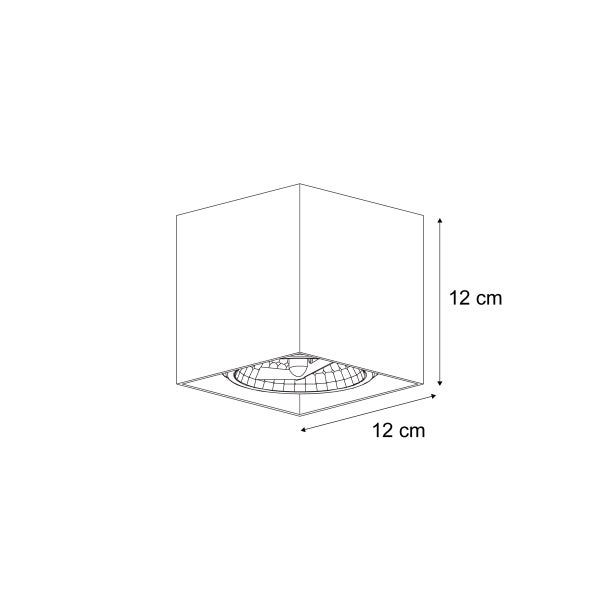 Technische Zeichnung einer Deckenleuchte mit den Maßen 12 mal 12 Zentimeter.