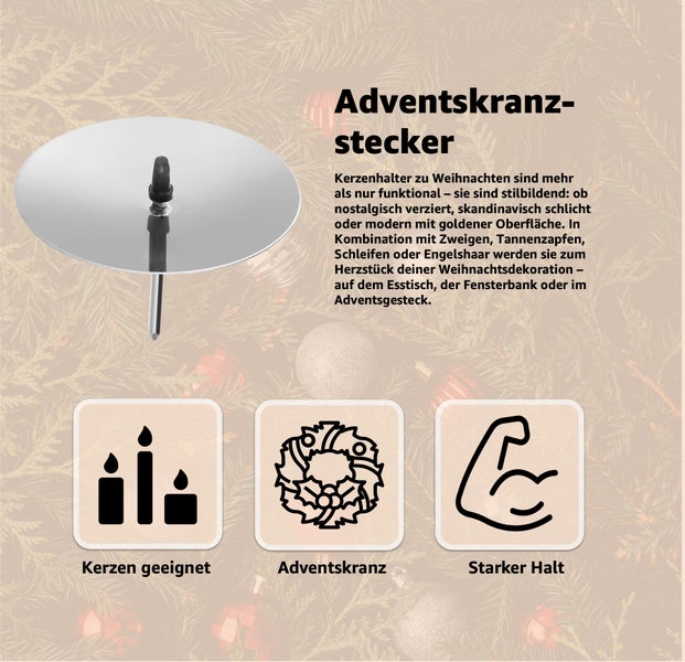 Adventskranz Kerzenhalter mit Symbolen für Kerzeneignung, Adventskranz und starken Halt