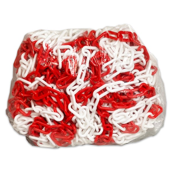 UvV Absperrkette Gliederkette Kunststoff Länge: 25 m (Stärke 6, 8 oder 10mm) + 5 Notglieder viele Farben / weiss-rot / 8 mm