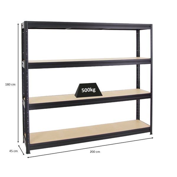 PROREGAL Schwerlastregal Dino HxBxT 180 x 200 x 45 cm Fachlast 500 kg Schwarz