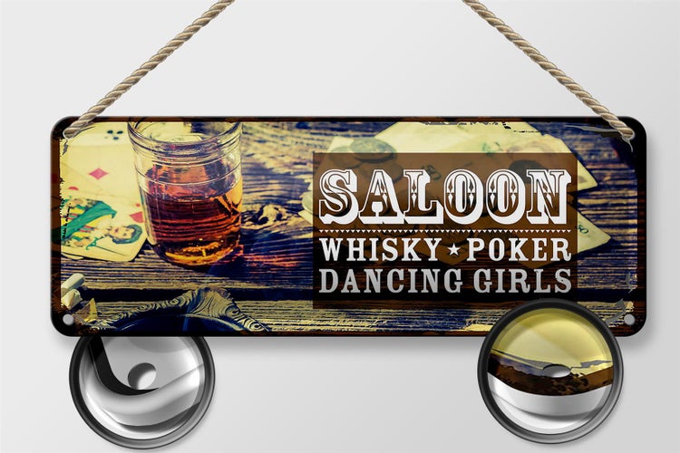 Blechschild Spruch Saloon Whisky Poker Dancing girls 27x10cm