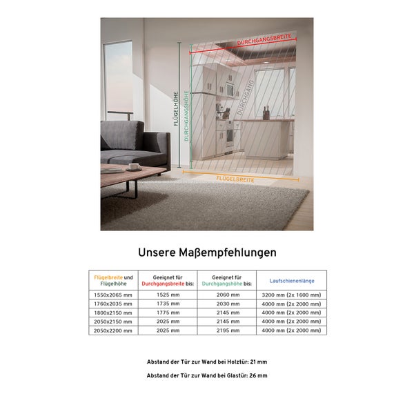 Loftschiebetür Doppelflügelig 1760x2035mm Klarglas Stahl in schwarz, Komplettset