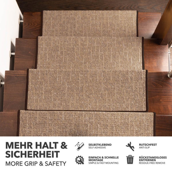 FLOORDIREKT Stufenmatte Alto - Selbstklebend - Braun - Rechteckig - 23,5 x 65 cm