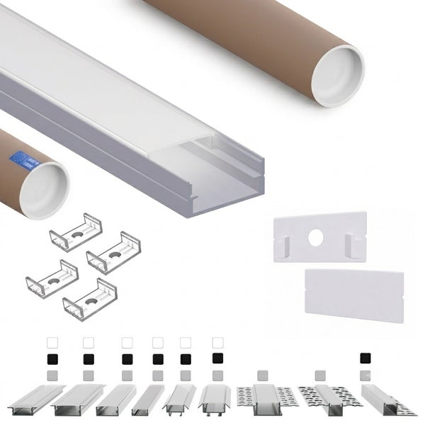 LED Aluminium Profil Set mit Abdeckung und Zubehör für Lichtleisten Montage