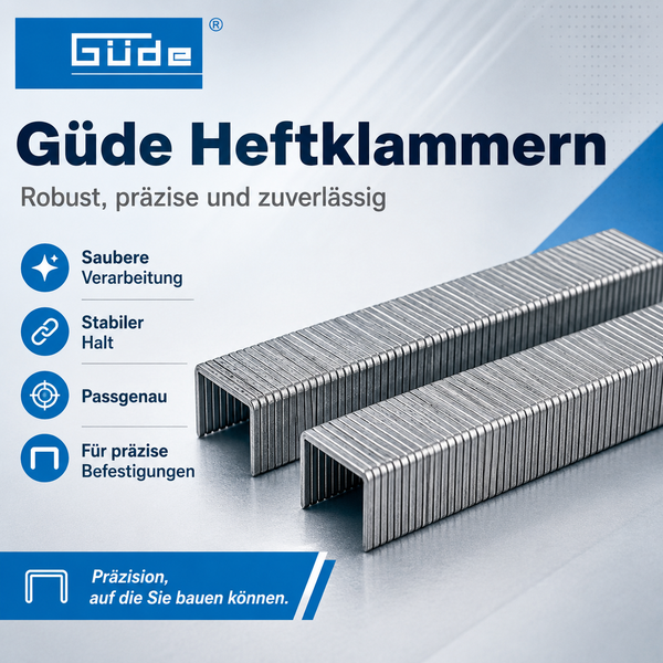 Guede Heftklammern in Metallausfuehrung fuer Praezisionsarbeiten mit Herstellerlogo