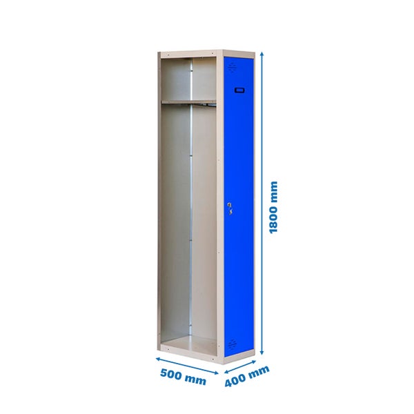 Metallkleiderschrank mit den Maßen 1800 mm Höhe, 500 mm Breite und 400 mm Tiefe