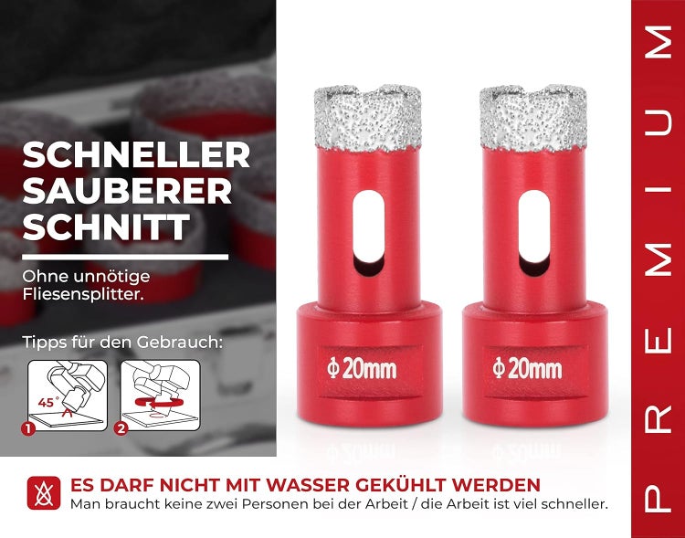 PROREGAL Diamant Bohrkronenaufsatz Premium Crystal 20 mm für Fliesen Glas Feinsteinzeug Keramik Granit Steinfliesen Winkelschleifer Flex M14