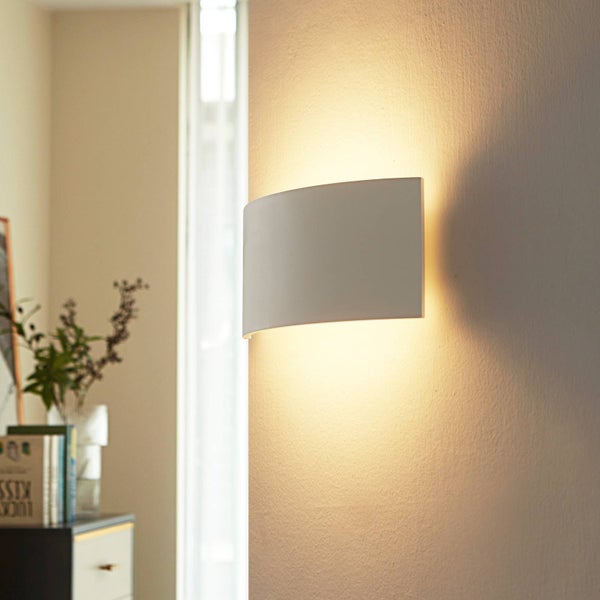 Lindby Gips Wandlampe weiß, bemalbar indirektes Licht Uplight & Downlight Wandleuchte 2 flammig für Wohnzimmer Esszimmer Küche Flur Gipsleuchte Wand innen IP20