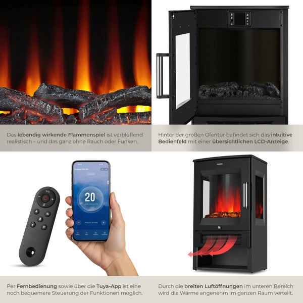 Elektrokamin mit Flammeneffekt, Fernbedienung und App-Steuerung