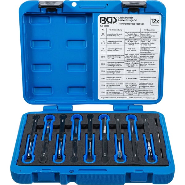 BGS technic Kabelverbinder-Lösewerkzeuge-Set im blauen Koffer, Werkzeug zur Kabelentriegelung