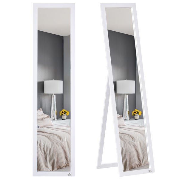 HOMCOM Ganzkörperspiegel, 154 x 37 cm Wandspiegel mit Ständer, Standspiegel für Wohnzimmer, Schlafzimmer, Weiß