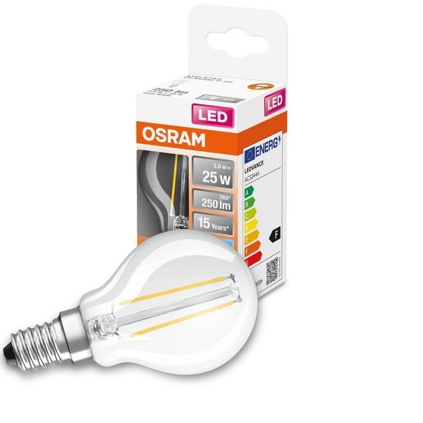 OSRAM LED Filament Lampe ersetzt 25W E14 Tropfen - P45 2,5W 250lm 4000K Einerpack