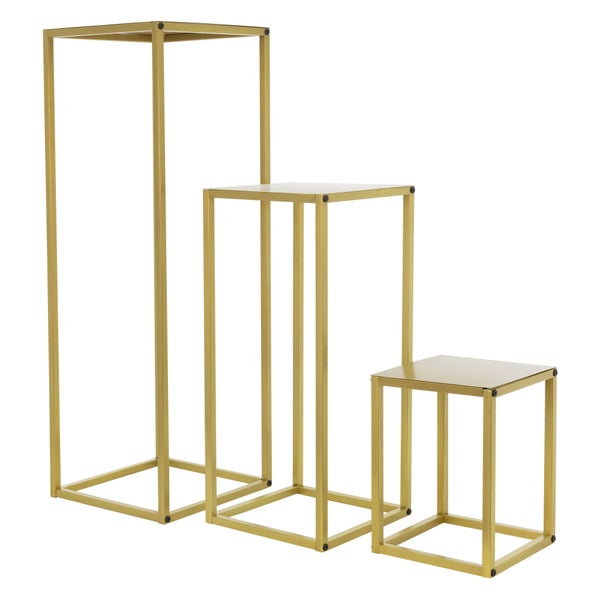 ML-Design Blumenständer 3er Set aus Metall in Gold, 22x22x30/26x26x60/30x30x90 cm, Deko Blumenhocker Blumensäule Säulentisch Pflanzenständer Blumentopfhalter Stapelbar Pflanzenhocker für Blumentopf