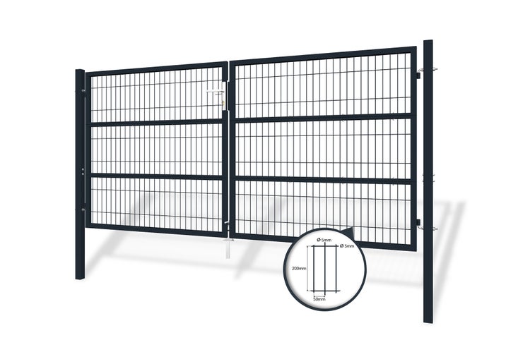 Doppelflügeltor mit Detailansicht der Maschenweite