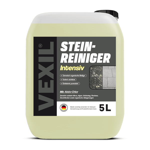Vexil Steinreiniger Intensiv 5 Liter Kanister zur Entfernung von Moos und Algen auf Steinoberflächen.