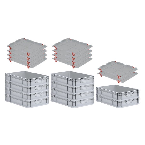 PROREGAL SparSet 10x Eurobox NextGen Grip mit Auflagedeckel mit 4 Roten Schiebeschnappverschlüssen HxBxT 12 x 40 x 60 cm 23 Liter