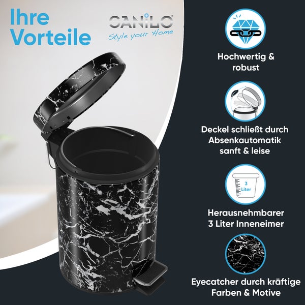Sanilo Kosmetikeimer 3L mit Absenkautomatik Marmor Schwarz