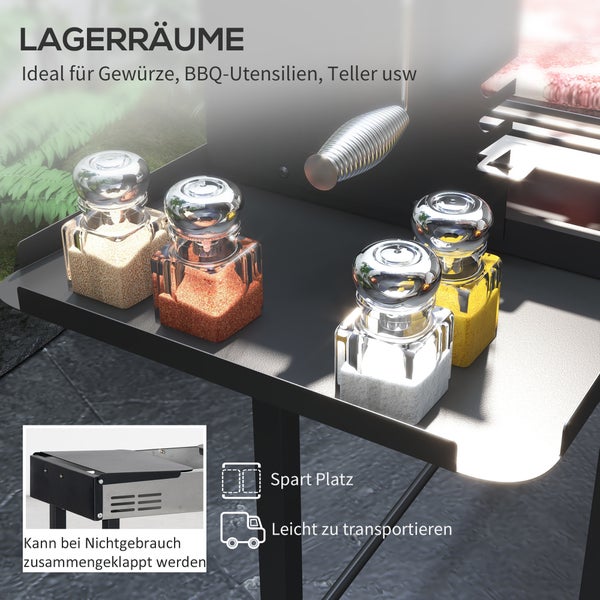 Outsunny Holzkohlegrill, Campinggrill mit Grillrost und Rotisserie-Kit, klappbar, faltbar, BBQ Rostfreier, 118 x 32 x 90 cm, Stahl+Metall, Schwarz