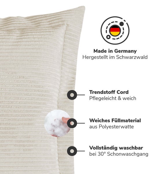 mokebo Sofakissen aus Cord 'Das Wölkchen', Couchkissen oder Flatterkissen in Beige