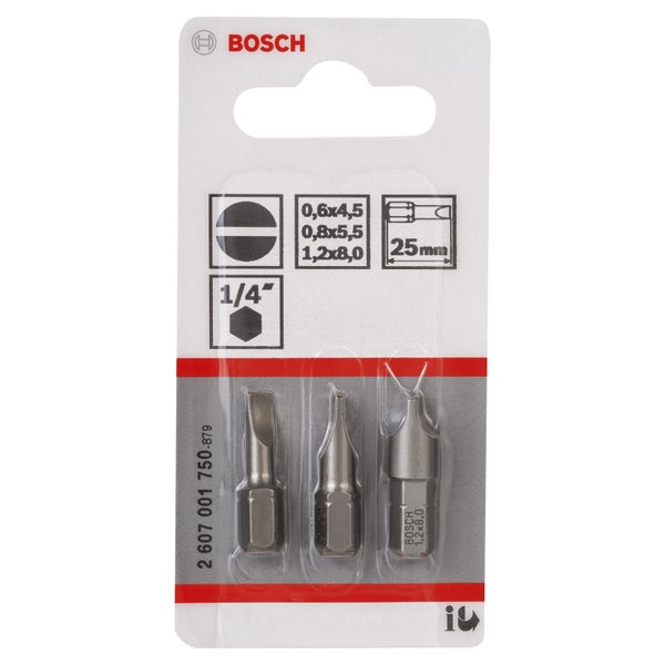 Bosch Schrauberbit-Set Extra-Hart (S), 3tlg. 25 mm, S0,6x4,5, S0,8x5,5, S1,2x8,0 - 2607001750
