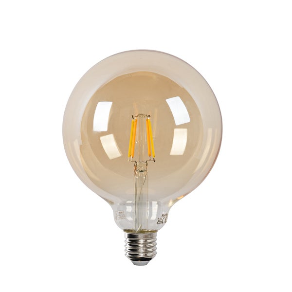 LED-Filament-Globelampe mit E27-Sockel und bernsteinfarbenem Glas.
