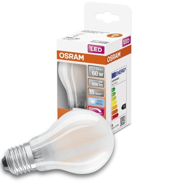 OSRAM LED Filament Lampe ersetzt 60W E27 Birne - A60 6,5W 806lm 4000K dimmbar Einerpack