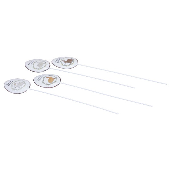 Vier Dekostecker mit Hasenmotiven und Ostergrüßen