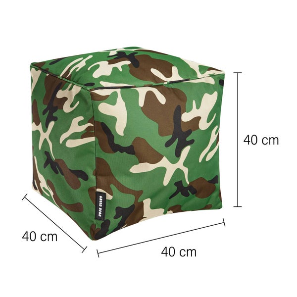 Green Bean Sitzsack-Hocker 40x40x40cm mit EPS-Perlen Füllung - Fußhocker Fußkissen Sitz-Pouf für Sitzsäcke - Bodenkissen für Kinder und Erwachsene - Fußablage Sitzkissen Sitzhocker Camouflage Grün