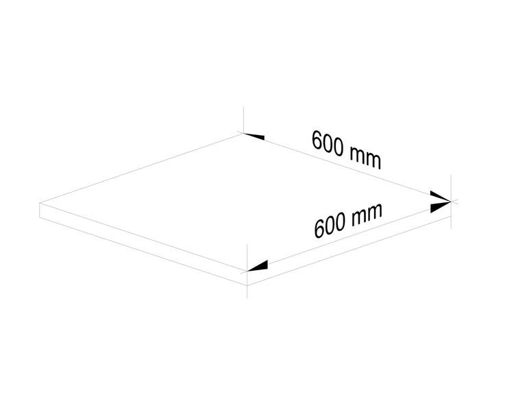 Quadratische Platte mit den Maßen 600 mm x 600 mm.