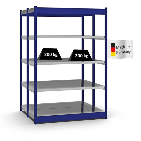 PROREGAL Fachbodenregal Stecksystem Vierkant-Profil Grundregal HxBxT 200 x 132,5 x 50 cm 2x5 Ebenen Doppelseitige Bauart Fachlast 200 kg Enzianblau