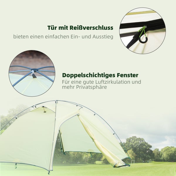 Outsunny Campingzelt, für 2 Personen, 230 x 140 x 110 cm, Aluminium, Nylon, Cremeweiß