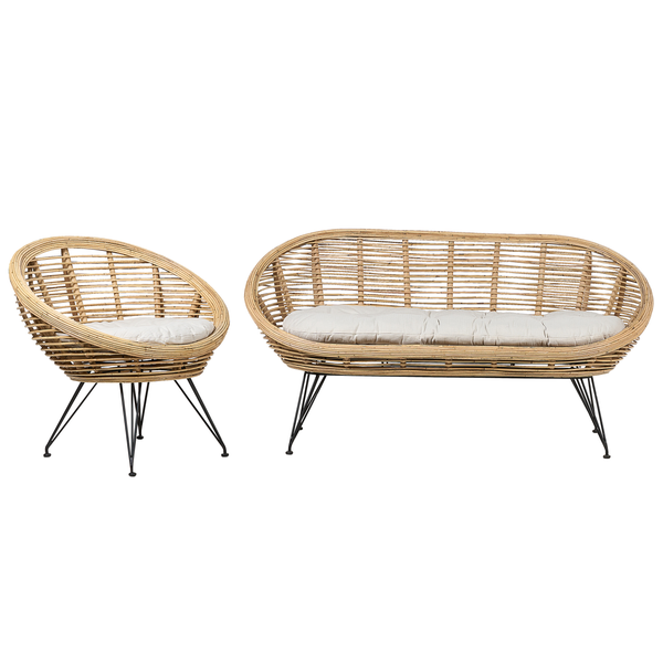 Gartensofa Set 3-Sitzer MARATEA Rattan Naturfarben