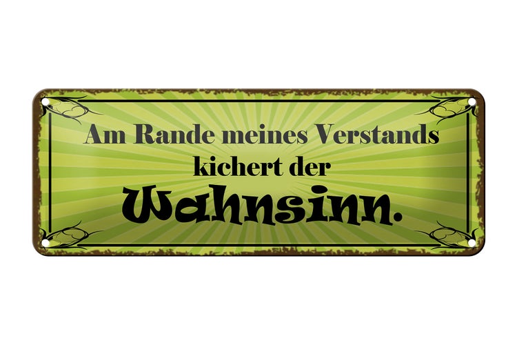 Blechschild Spruch 27x10cm Am Rande Verstands Wahnsinn Dekoration