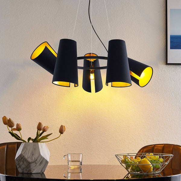 Lucande Pendelleuchte Kemoni (Modern) in Schwarz aus Metall (5 flammig, E27) - Deckenlampe Esstischlampe Hängelampe Hängeleuchte Wohnzimmerleuchte