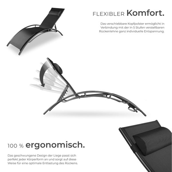 2er Set Gartenliege tectake Alina 180 x 59 x 50 cm Textilene-Gewebe schwarz