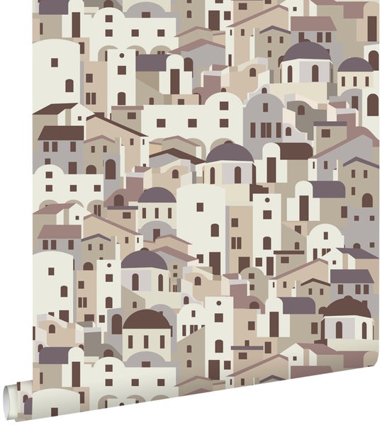 ESTAhome Tapete Mediterrane Häuser Beige und Grau - 50 x 900 cm - 139622