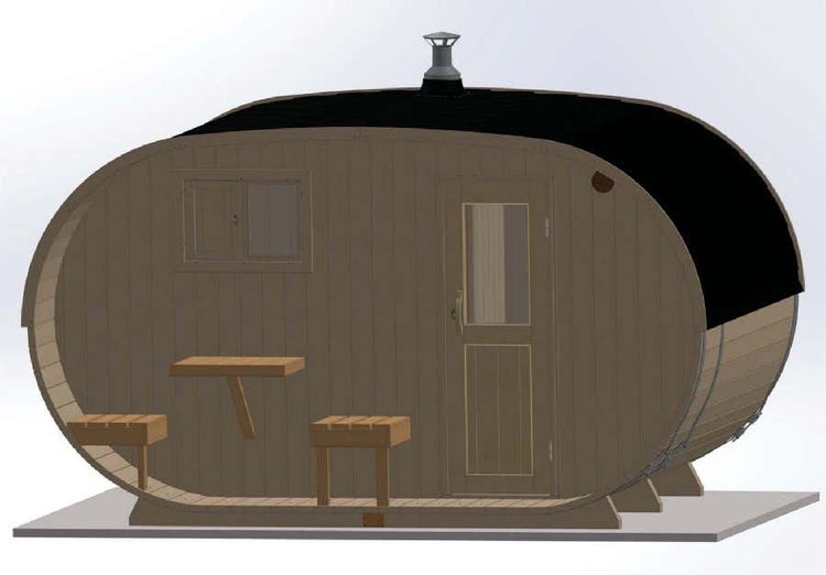 FinnTherm Saunahaus Oval Gartensauna 2 Sitzbänke aus Holz, Sauna mit 41 mm Wandstärke, Außensauna mit Montagematerial, Naturbelassen 4,2x2,4m