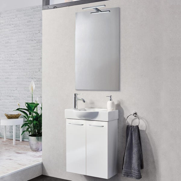 Fackelmann SCENO Gäste-WC Set 2 Teile – Waschtischunterschrank in Weiß mit Waschbecken aus Keramik – SBC Waschbeckenunterschrank schmal – 2 Türen – Hahnloch links – 55 cm breit