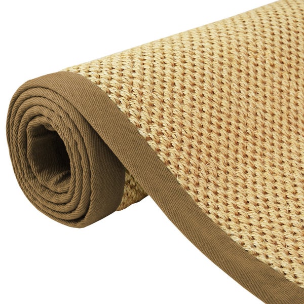 FLOORDIREKT Sisal-Teppich Tiger-Eye - aus 100% Sisal - mit Brodüre - Natur - Rand: Cappuccino - 160 x 230 cm
