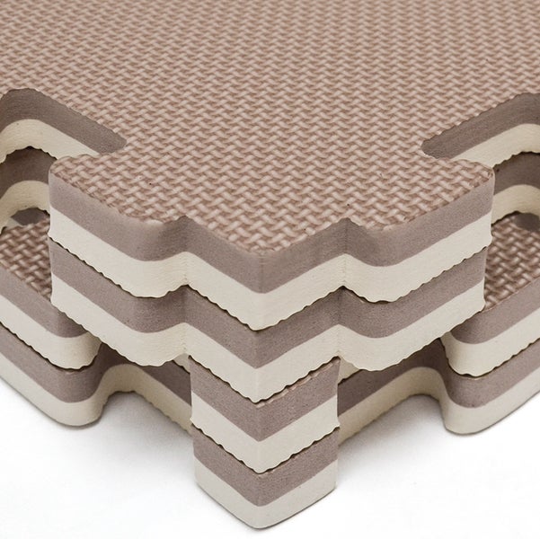 4.8qm Profi Fitnessmatte 2cm - 12er Set 63x63 Bodenschutzmatte für Fitnessgeräte Beige Braun