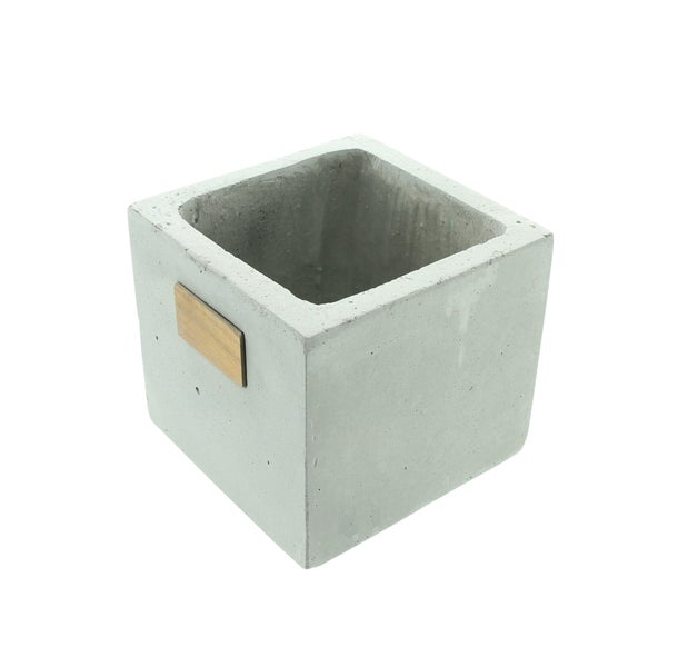 FRANK FLECHTWAREN | Übertopf Cube, BETON, HOLZ, 17 x 17 x 16 cm