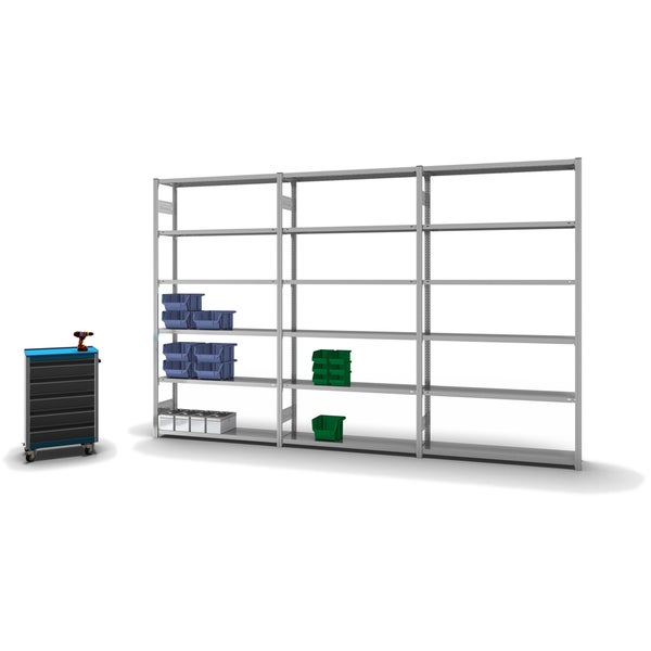 PROREGAL Fachbodenregal Stecksystem T-Profil Light-Duty Grundregal HxBxT 250 x 130 x 30 cm 6 Ebenen Fachlast 175 kg Beidseitig Nutzbar Verzinkt